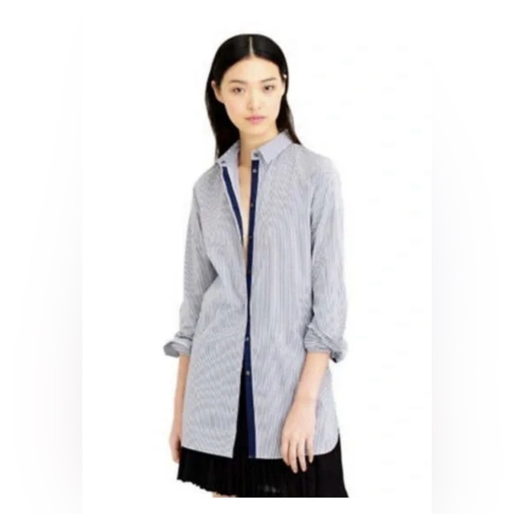 J.Crew Endless Blue Striped Button Down Long Sleeve Tunic Shirt Blouse Size 4
